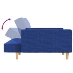 Canapé-lit à 2 places avec deux oreillers bleu tissu – Image 6