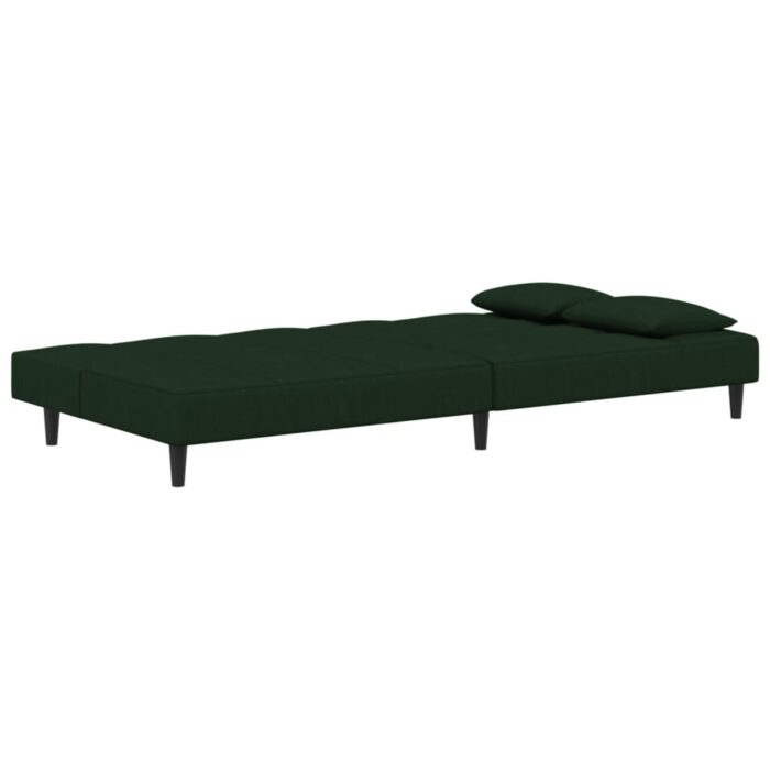Canapé-lit à 2 places avec deux oreillers Vert foncé Velours – Image 4