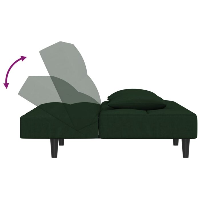 Canapé-lit à 2 places avec deux oreillers Vert foncé Velours – Image 5