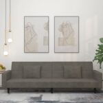 Canapé-lit à 2 places avec deux oreillers Gris foncé Velours