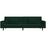 Canapé-lit à 2 places avec deux oreillers Vert foncé Velours – Image 4