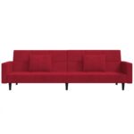 Canapé-lit à 2 places et deux oreillers Rouge bordeaux Velours – Image 4