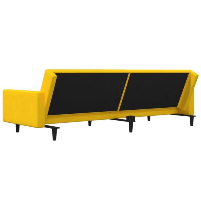 Canapé-lit à 2 places avec deux oreillers Jaune Velours – Image 6