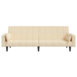 Canapé-lit à 2 places avec deux oreillers crème tissu – Image 3