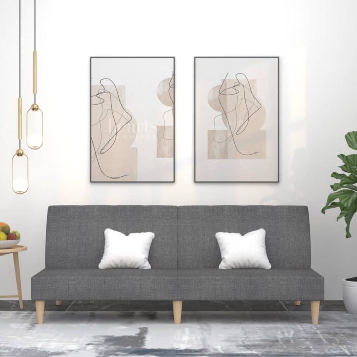 Canapé-lit à 2 places gris clair tissu – Image 1