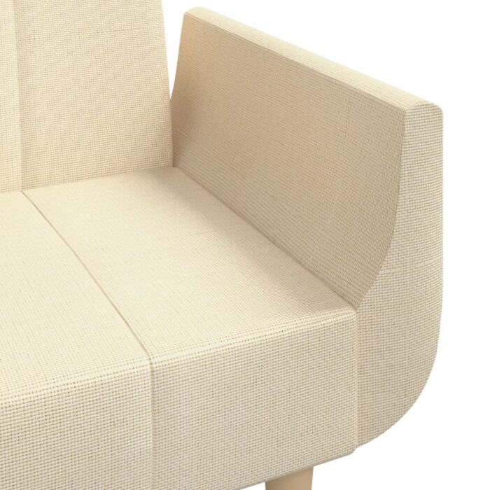 Canapé-lit à 2 places avec deux oreillers crème tissu – Image 8