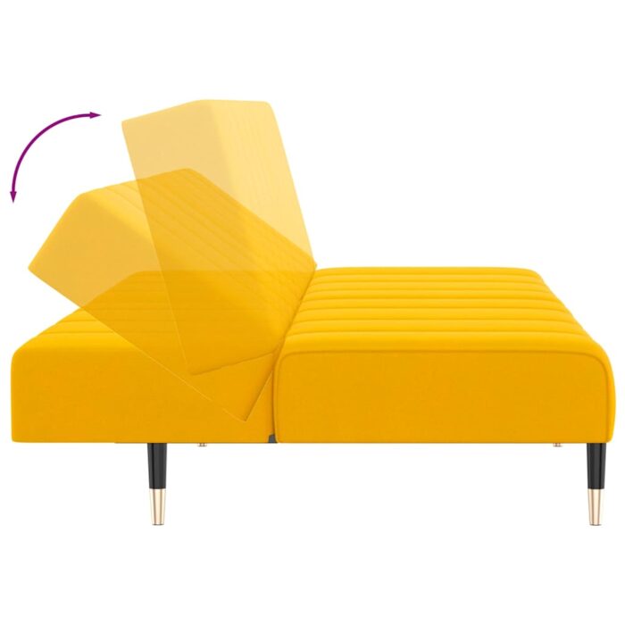 Canapé-lit 2 places jaune velours – Image 5