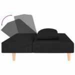 Canapé-lit à 2 places avec deux oreillers noir tissu – Image 6