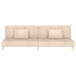 Canapé-lit à 2 places avec deux oreillers crème tissu – Image 2