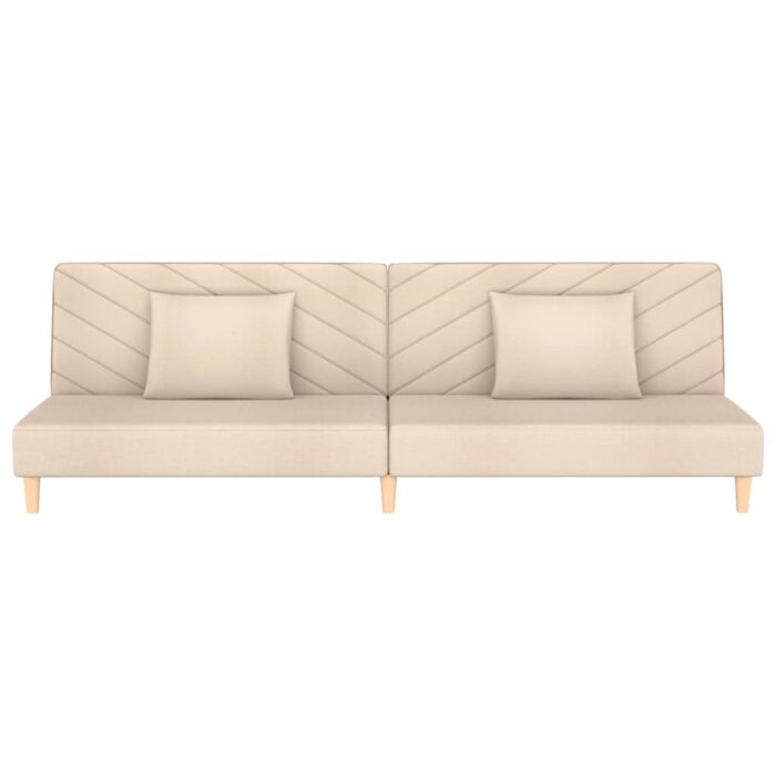 Canapé-lit à 2 places avec deux oreillers crème tissu – Image 2