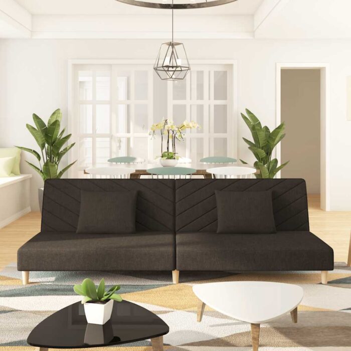 Canapé-lit à 2 places avec deux oreillers marron tissu – Image 1