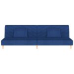 Canapé-lit à 2 places avec deux oreillers bleu tissu – Image 2