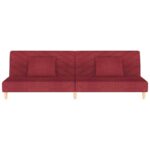 Canapé-lit à 2 places avec deux oreillers rouge bordeaux tissu – Image 3