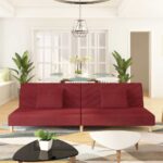 Canapé-lit à 2 places avec deux oreillers rouge bordeaux tissu