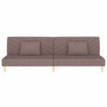 Canapé-lit à 2 places avec deux oreillers taupe tissu – Image 3