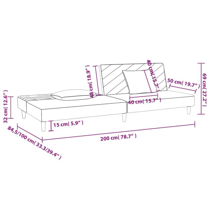 Canapé-lit à 2 places avec deux oreillers taupe tissu – Image 9