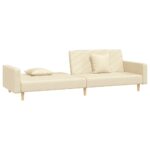 Canapé-lit à 2 places avec deux oreillers crème tissu – Image 2