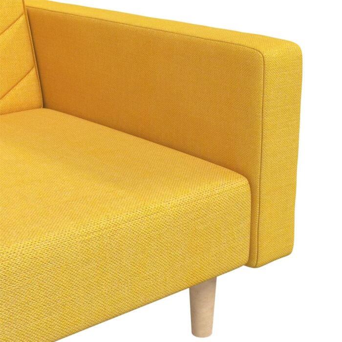 Canapé-lit à 2 places avec deux oreillers jaune tissu – Image 7