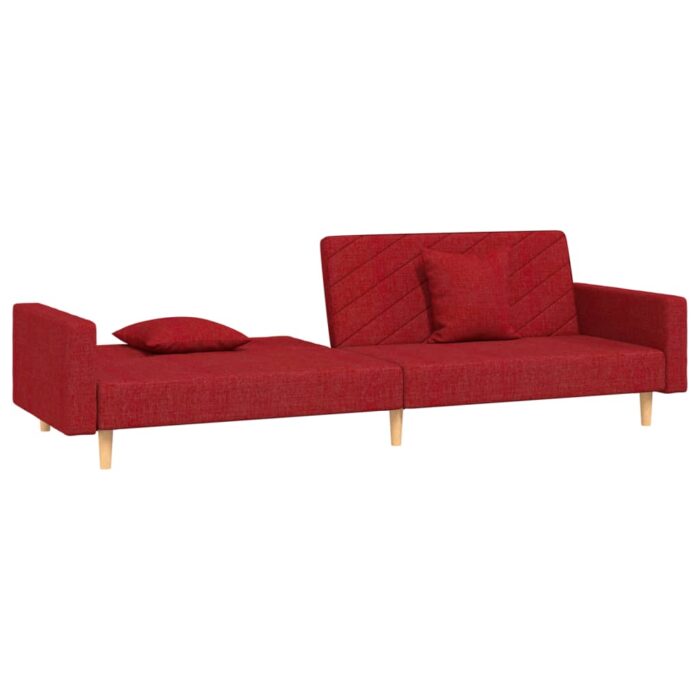 Canapé-lit à 2 places avec deux oreillers rouge bordeaux tissu – Image 2