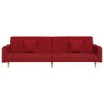 Canapé-lit à 2 places avec deux oreillers rouge bordeaux tissu – Image 3