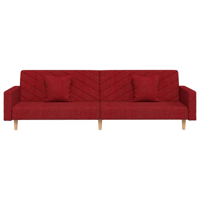 Canapé-lit à 2 places avec deux oreillers rouge bordeaux tissu – Image 3
