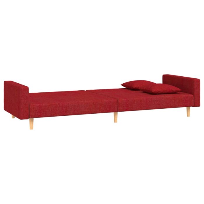 Canapé-lit à 2 places avec deux oreillers rouge bordeaux tissu – Image 4