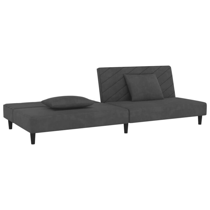Canapé-lit à 2 places avec deux oreillers Gris foncé Velours – Image 2