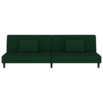 Canapé-lit à 2 places avec deux oreillers Vert foncé Velours – Image 3