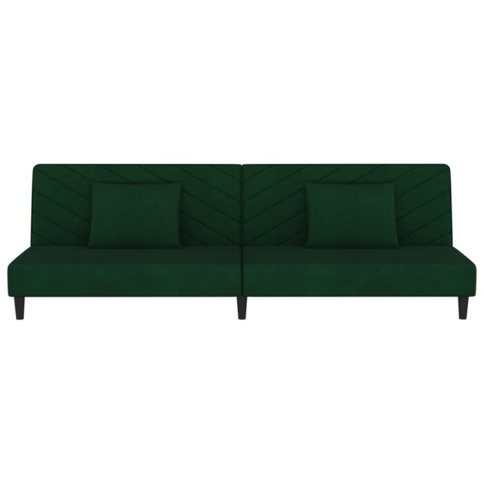Canapé-lit à 2 places avec deux oreillers Vert foncé Velours – Image 3