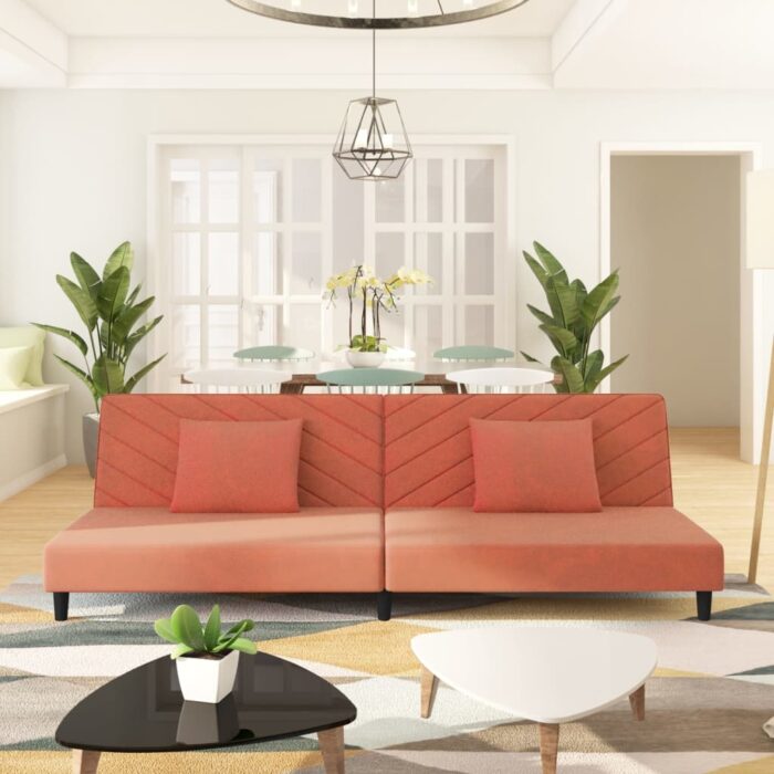 Canapé-lit à 2 places avec deux oreillers Rose Velours – Image 1