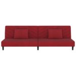 Canapé-lit à 2 places et deux oreillers Rouge bordeaux Velours – Image 3
