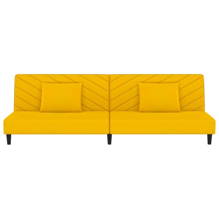Canapé-lit à 2 places avec deux oreillers Jaune Velours – Image 3