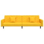 Canapé-lit à 2 places avec deux oreillers Jaune Velours – Image 3