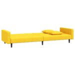 Canapé-lit à 2 places avec deux oreillers Jaune Velours – Image 4