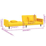 Canapé-lit à 2 places avec deux oreillers Jaune Velours – Image 9