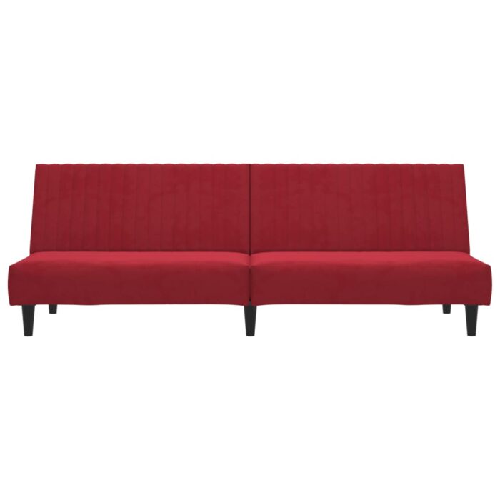Canapé-lit 2 places rouge bordeaux velours – Image 3