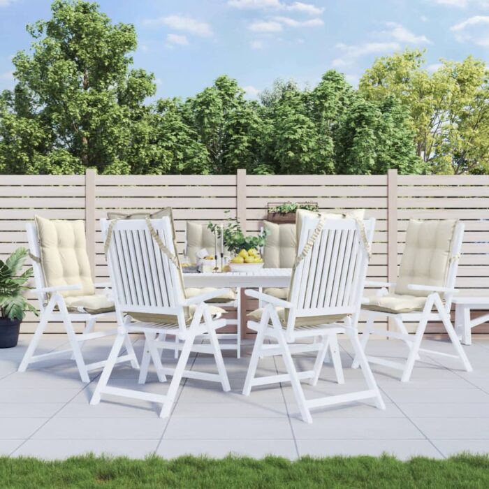 Coussins de chaise à dossier haut lot de 6 crème tissu oxford – Image 1