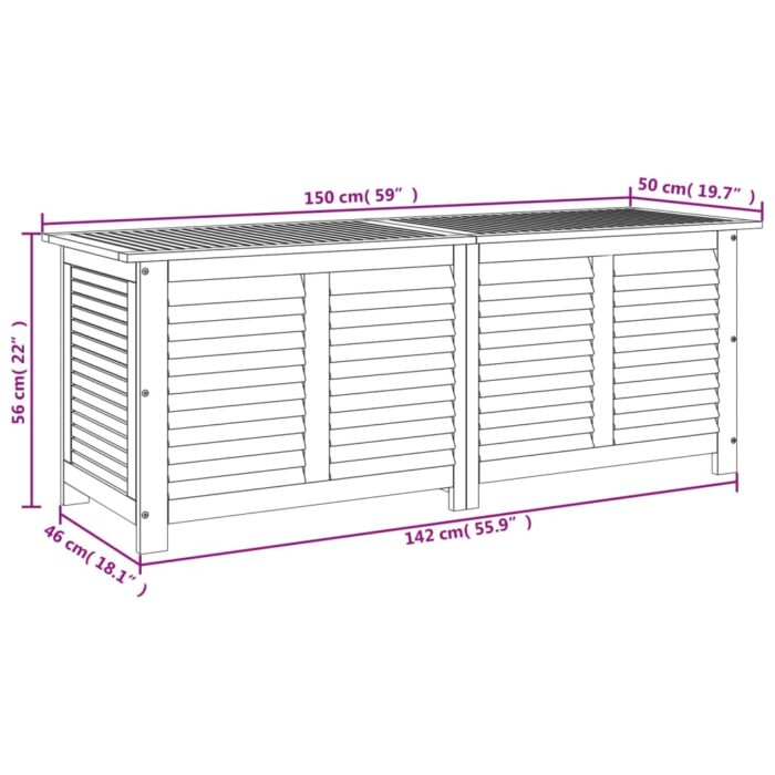 Boîte de rangement de jardin persiennes 150x50x56cm bois acacia – Image 8