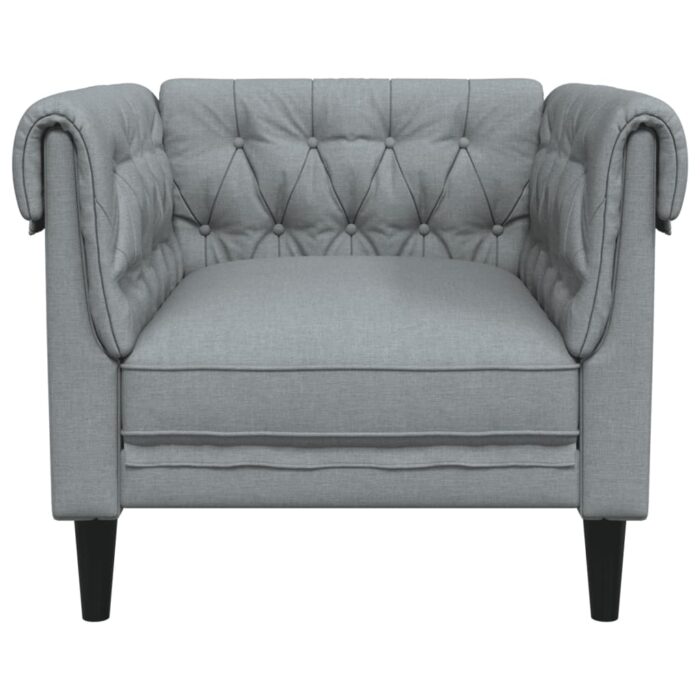 Fauteuil Chesterfield gris clair tissu – Image 2
