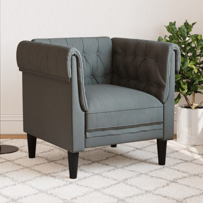 Fauteuil Chesterfield gris foncé tissu – Image 1