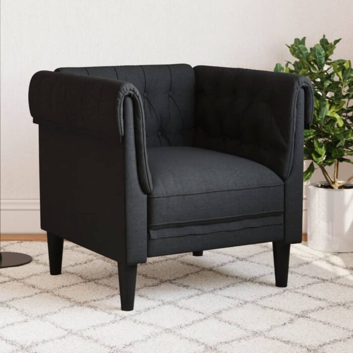 Fauteuil Chesterfield noir tissu – Image 1
