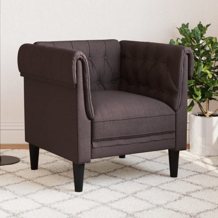 Fauteuil Chesterfield marron foncé tissu – Image 1