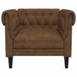 Fauteuil Chesterfield marron tissu – Image 2