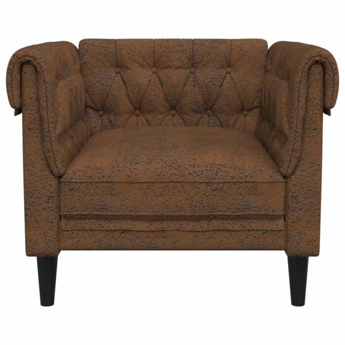 Fauteuil Chesterfield marron tissu – Image 2