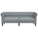 Canapé Chesterfield 3 places gris clair tissu – Image 2