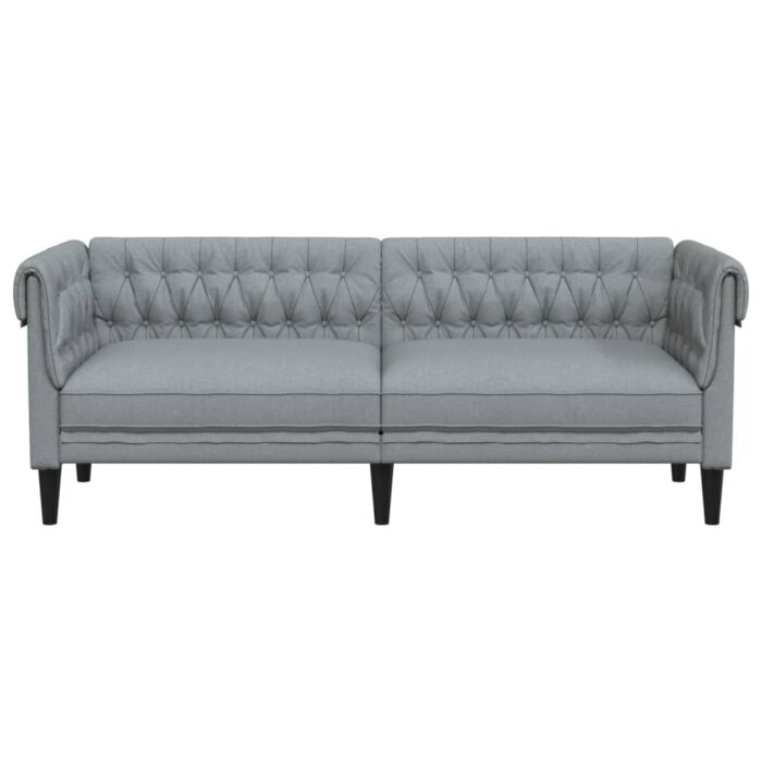 Canapé Chesterfield 3 places gris clair tissu – Image 2