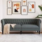 Canapé Chesterfield 3 places gris foncé tissu
