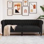 Canapé Chesterfield 3 places noir tissu