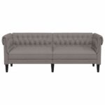 Canapé Chesterfield 3 places taupe tissu – Image 2