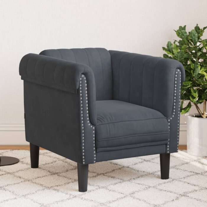 Fauteuil gris foncé velours – Image 1